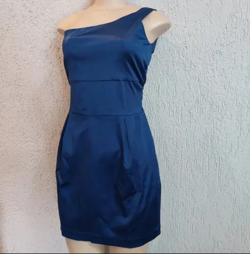 Vestido Festa Azul Ombro Só