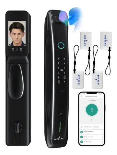 Fechadura Intelar X3 Digital Reconhecimento Facial 3d Biometria Com Câmera E App
