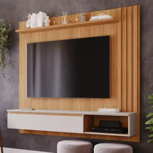 Painel para TV até 60 Polegadas Panamá Plus 100% MDF com 1 Porta Permóbili Nature/Off Whit