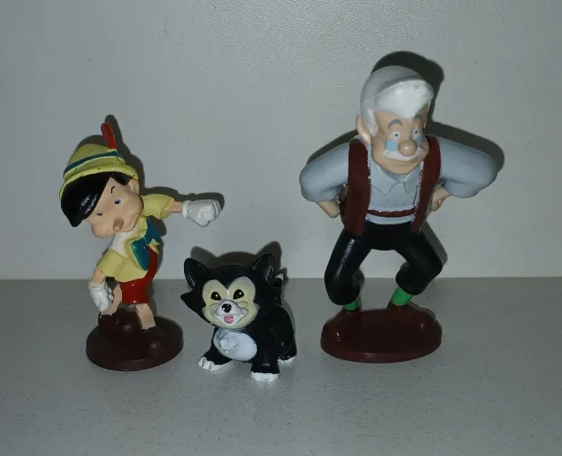 LOTE BONECOS MINIATURAS DISNEY PINOQUIO GEPETTO GATO GATINHO FIGARO