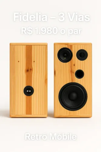 Par de Caixas Acústicas de som Fidelia - 3 Vias - Madeira Pinus - Hi-Fi - Novas