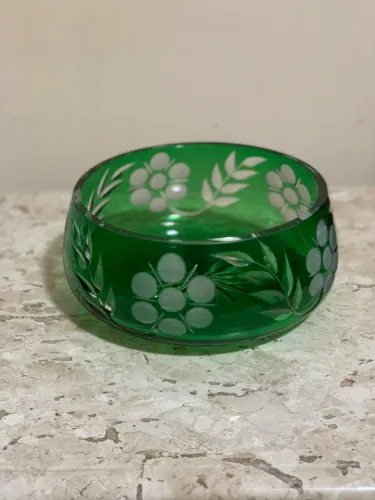 Vaso de fruta cristal de luxo bohemia boho marcado modelo raro de cor verde tcheco