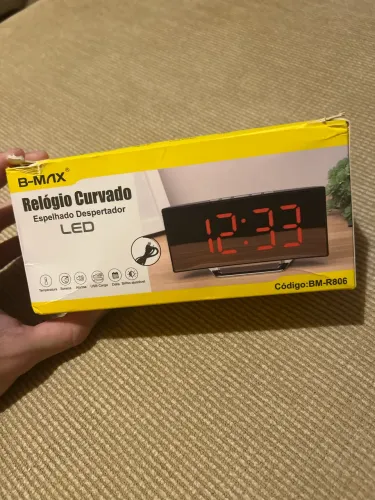 B-MAX Relógio Curvado Espelhado Despertador LED