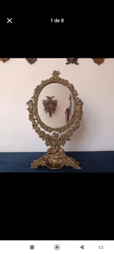 ESPELHO ANTIGO DE MESA EM BRONZE