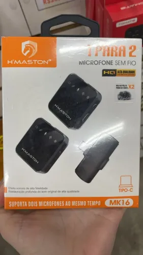 Microfone Sem Fio Duplo Lapela Hmaston MK16 Celular Tipo-c Com Espuma Loja Coimbra Entrega