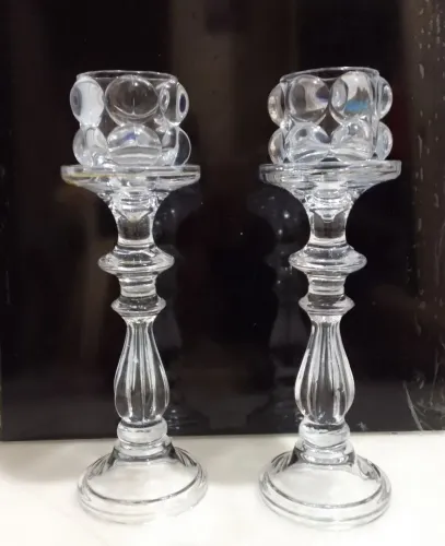 Casticais de Luxo Cristal Decorativos com Assessórios (24cm) + (6 cm porta vela) 