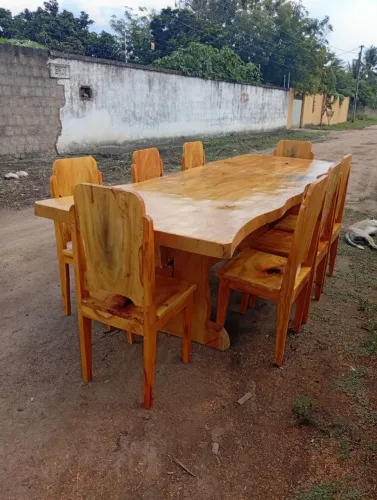 Mesa de Jantar Rústica em Madeira Maciça com 6 Cadeiras