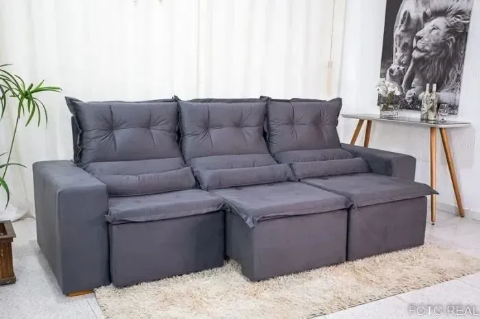 Sofá Retrátil Reclinável New Carol 5 Lugares Cinza