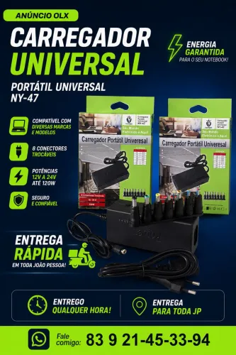 Carregador Universal para Notebook 120W | 8 Conectores | Entrega Imediata