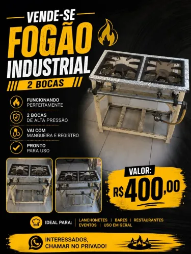 Fogão Industrial 2 Bocas Alta Pressão (Com Mangueira e Registro) - Pronto para Uso