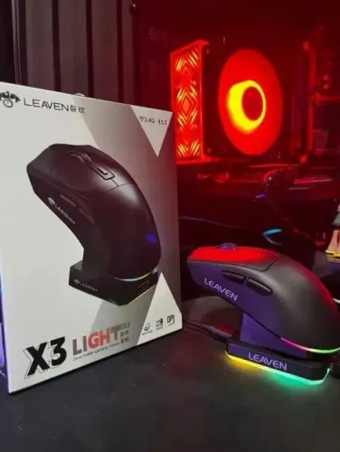 LEAVEN X3 Mouse gamer com Dock de Carregamento RGB, Conexão 2.4GHz