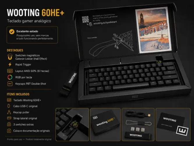 Teclado Wooting 60HE+ Hall Effect ANSI Original Impecável