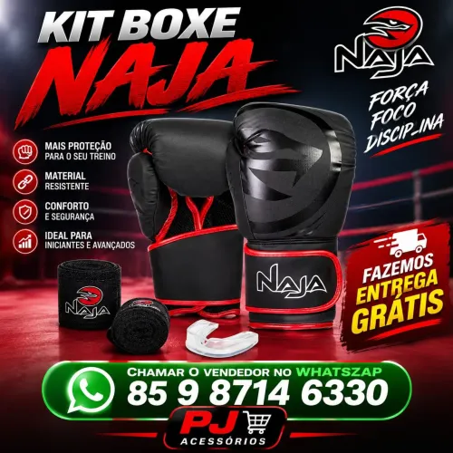 Kit muay thai naja. Luvas bandagens e proteção bucal. Entrega grátis