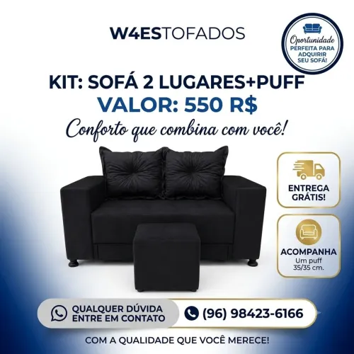 Kit: Sofá 2 lugares+puff