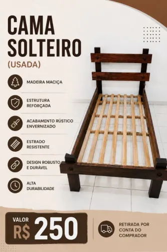 Cama de solteiro madeira maciça