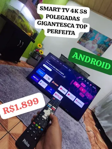 SMART TV 4K PHILCO ANDROID 58 POLEGADAS TOP PERFEITA R$1.899.