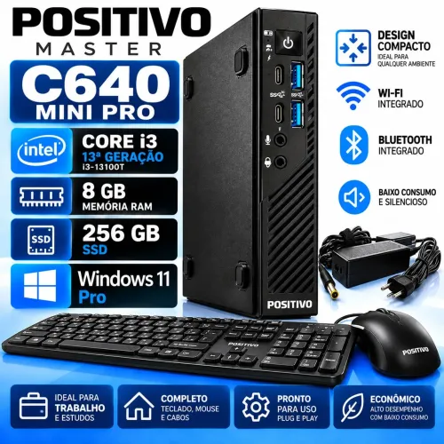 Mini PC Positivo Master C640 Core i3 Completo com Teclado, Mouse e Fonte<br>