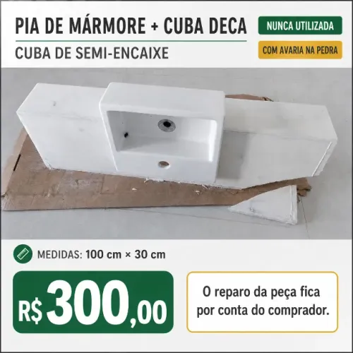 Pia com cuba de semi encaixe DECA com avaria - 100cm x 30cm