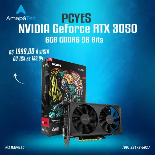 Placa De Vídeo PCyes RTX 3050 Projeto Edge 6gb Gddr6 96 Bits