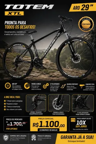 mountain bike Totem XTL aro 29 preta.