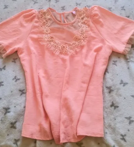 Blusa Feminina Rosa Goiaba/Salmão com Bordado e Gripir - Muito Conservada!