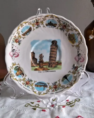 Prato decorativo porcelana Souvenir Itália - Pisa La Torre Pendente (Original)