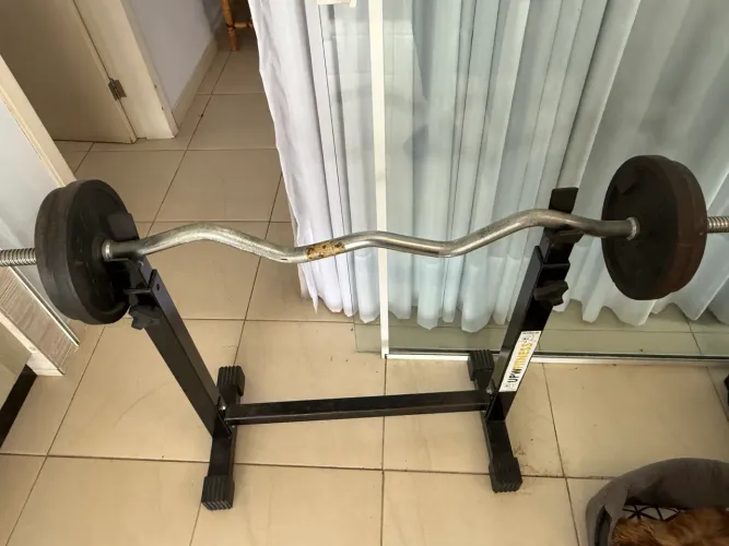 Barra W com mini rack e jogo de Anilhas 