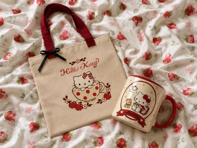 Collection Strawberry Ecobag e Caneca Hello Kitty 