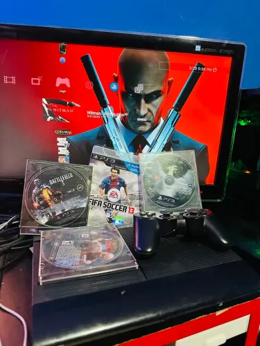 Playstation 3 Super Slim 240gb Destravado + 4 Jogos Em Cd + 25 Jogos digitais + Controle 