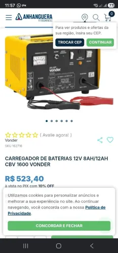 Carregador de bateria de carro ou moto 