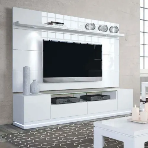 Rack Rennes + Painel Horizon 2,17m Branco Gloss Província