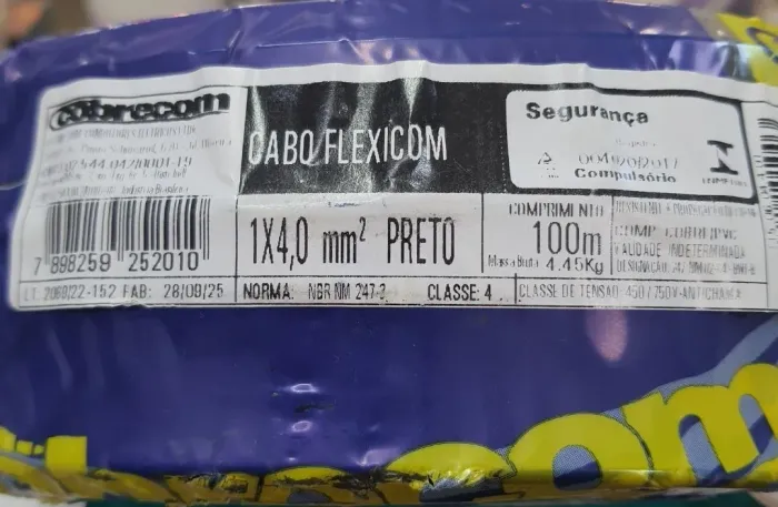 Cabo eletrico 4,0mm preto e verde sil,cobrecom, nambei rolos 100 metros