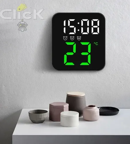 Relógio Digital Led Temperatura Alarmes Usb Mesa E Parede LE-2164 10cm