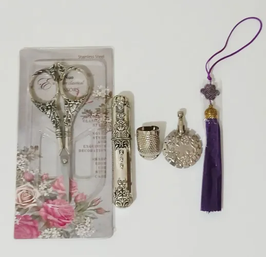 KIT DE COSTURA VINTAGE DE LUXO PRATA 5 PEÇAS
