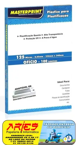 PLASTICO PARA PLASTIFICAÇÃO POLASEAL OFICIO 125 MICRAS 100 UNIDADES MASTERPRINT