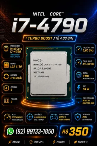 Processador: Intel Core i7-4790 3.60 GHz (Turbo 4.00 GHz) 4ª Geração LGA 1150