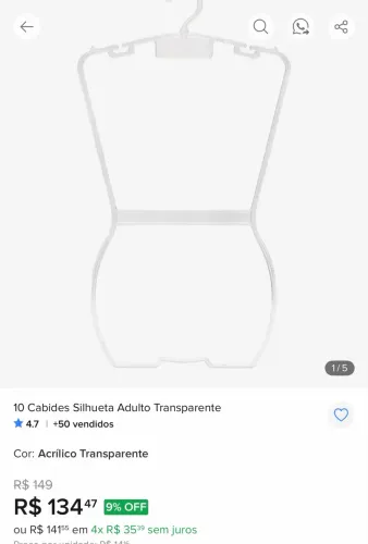 Cabide de corpo acrílico adulto