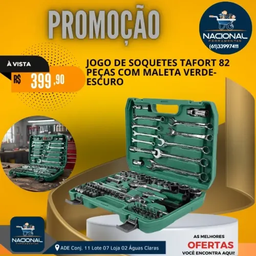 JOGO DE SOQUETES TAFORT 82 PEÇAS COM MALETA VERDE-ESCURO