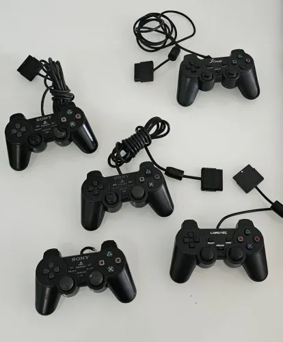Lote De 5 Controles Ps2 No Estado Para Conserto Pecas (3 Originais + 2 Paralelos)
