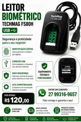 Leitor Biométrico TechMag FS80H USB Original Funcionando