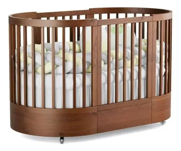 Berço Evolutivo 3 em 1 Oval Arredondado com Colchão - Design Moderno e Acompanha o Crescim