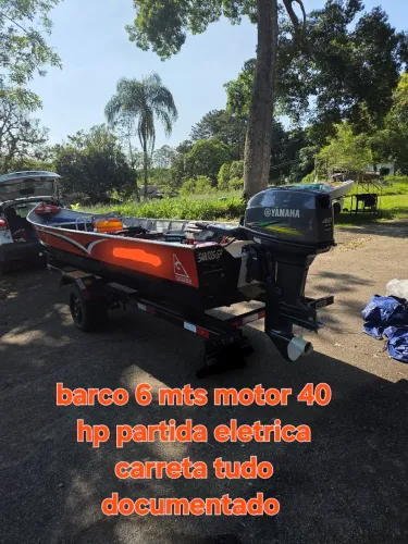 Barco pesca aluminio 6 mts motor 40 hp part. Eletrica 