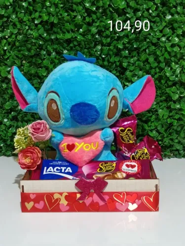 Cesta de chocolate com pelúcia