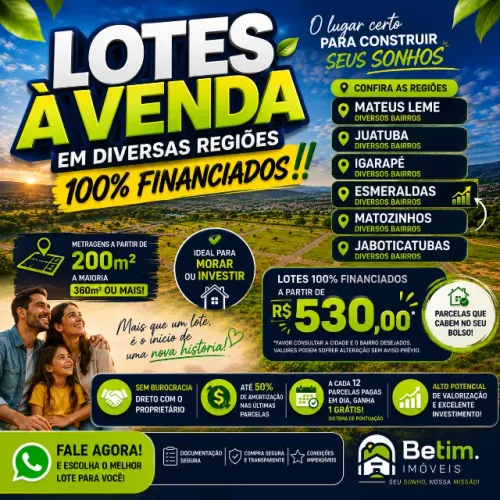 Lotes Sem Entrada e Parcelas a Partir de R$ 550,00