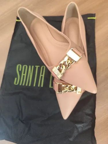 Sapatilha Feminina Santa Lolla Bico Fino Corrente Bege