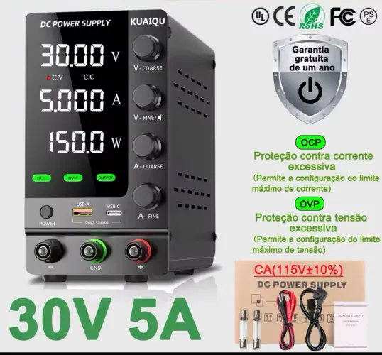 Fonte de Bancada Ajustável KUAiQU 30V 5A - 150W