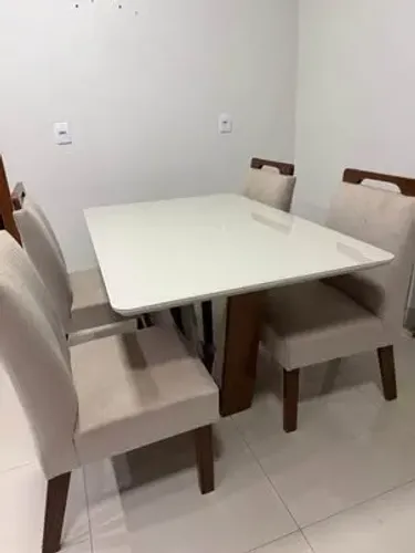 Conjunto Sala de Jantar Mesa 135x90cm Tampo de Mdf/vidro Veneza com 4 Cadeiras Firenze Lj