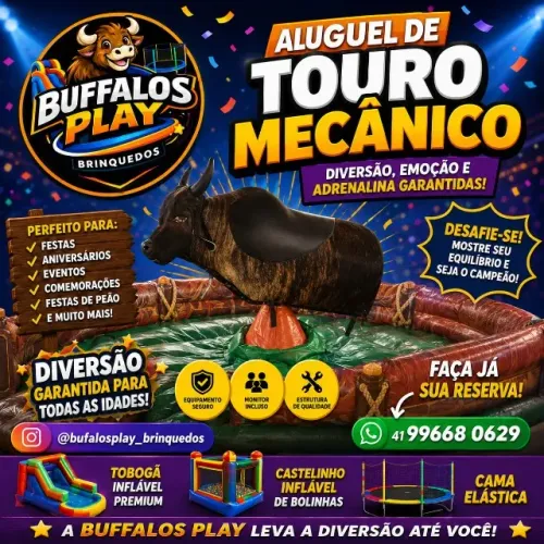 ALUGUEL DE TOURO MECÂNICO - A DIVERSÃO QUE VAI AGITAR O SEU EVENTO!