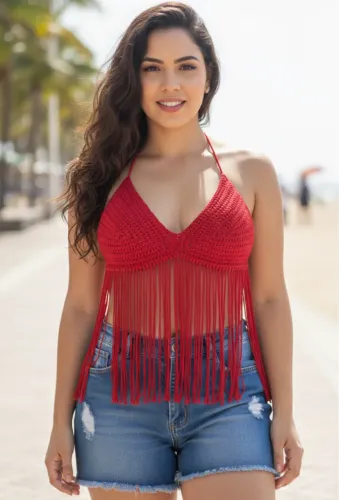 Top cropped de crochê 