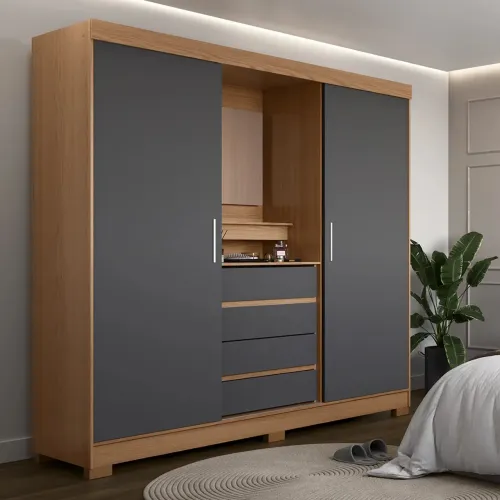 Novo lacrado Guarda Roupa Casal com Espelho 2 Portas de Correr 4 Gavetas